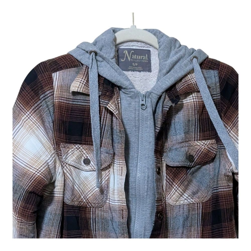 Natural Reflections Flannel Snap-Down Hooded Long-Sleeve Shacket plaid Small - Picture 11 of 11
